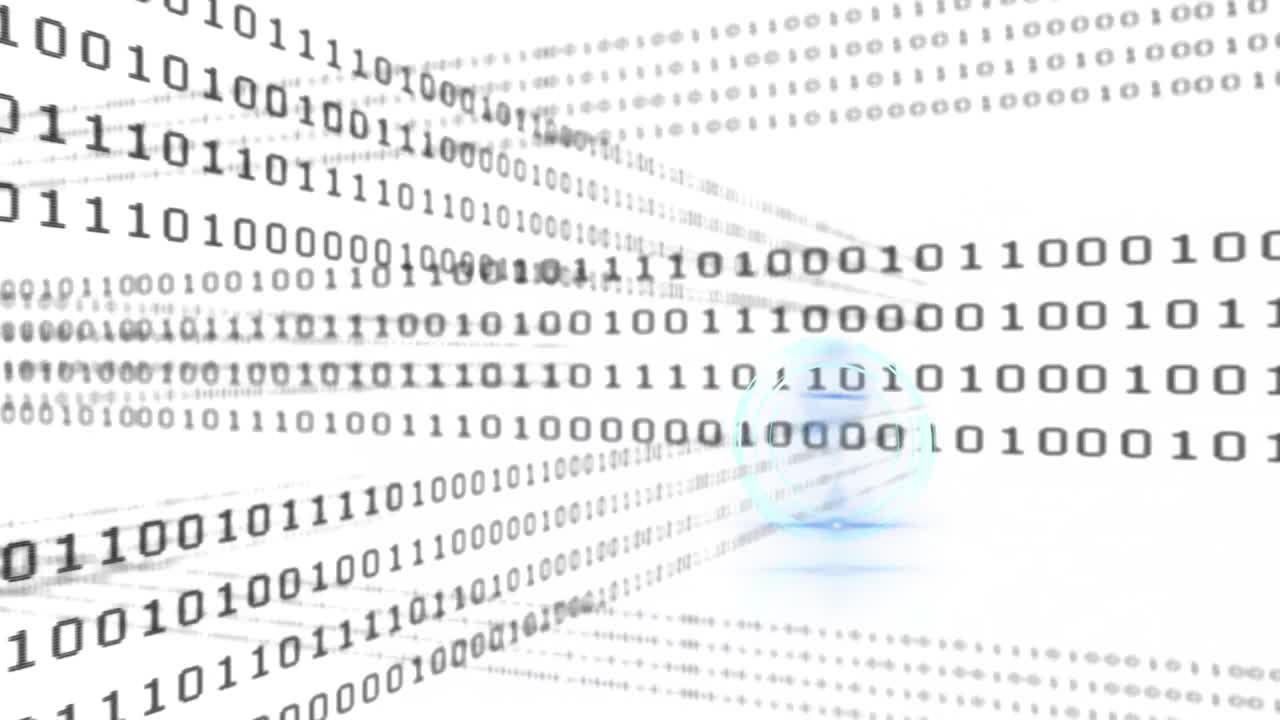 Animation of binary coding and scope scanning on white background