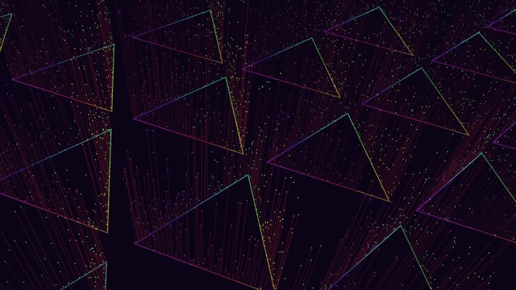 Motivi triangolari colorati formati da linee intersecanti.