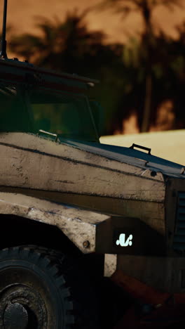 armored vehicle in a desert landscape