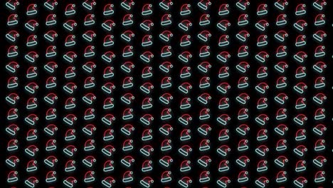 Neon-Christmas-Pattern-Background-of-Santa-Hat-in-Red-White-and-Black-Looping-animation