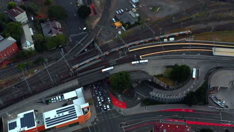 fly over vehicles and trains passing through roma street in st