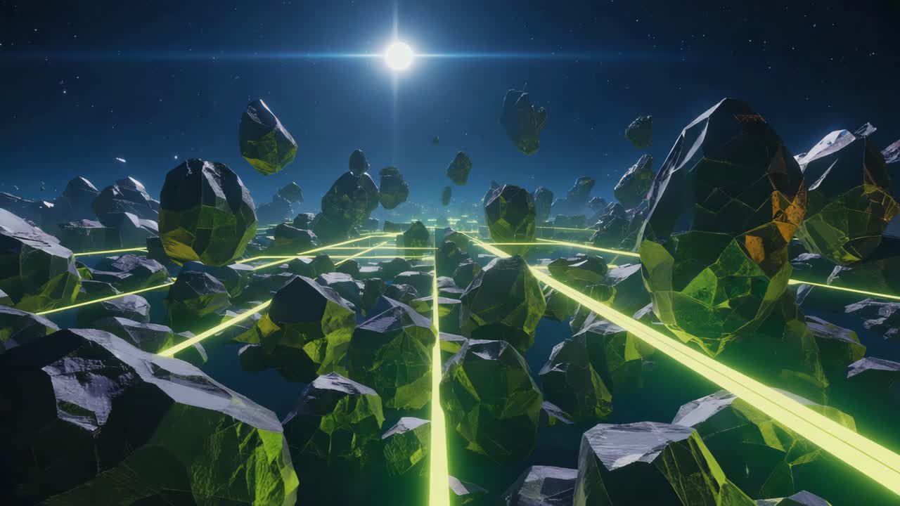 Asteroid Field with Grid