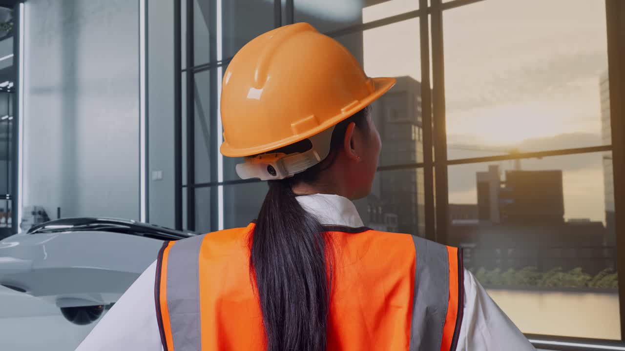 ingeniero mirando por una ventana