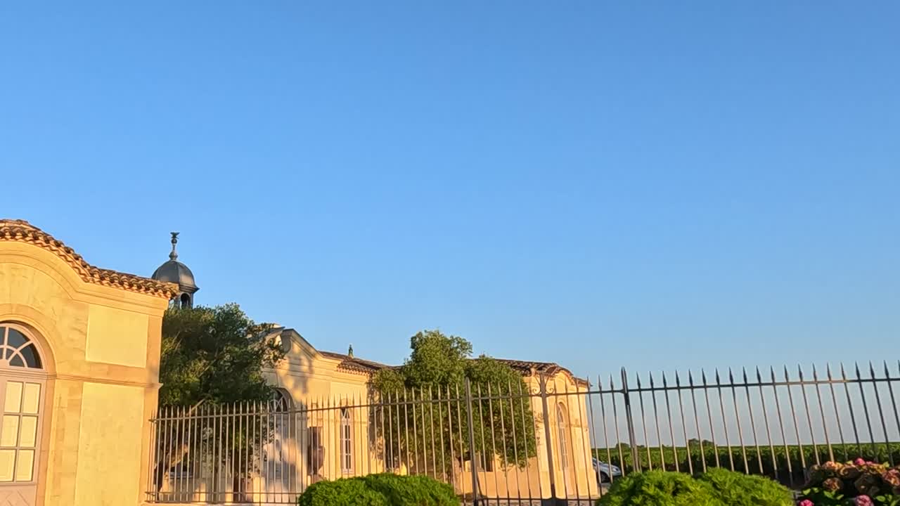Veduta panoramica di un castello e di un paesaggio vitivinicolo