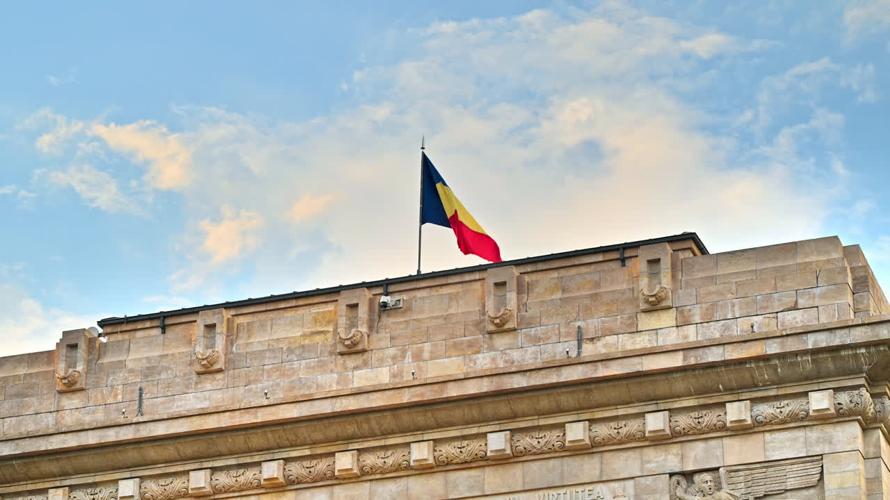 Close up view of the top of The Triumphal Arch in Bucharest, Romania