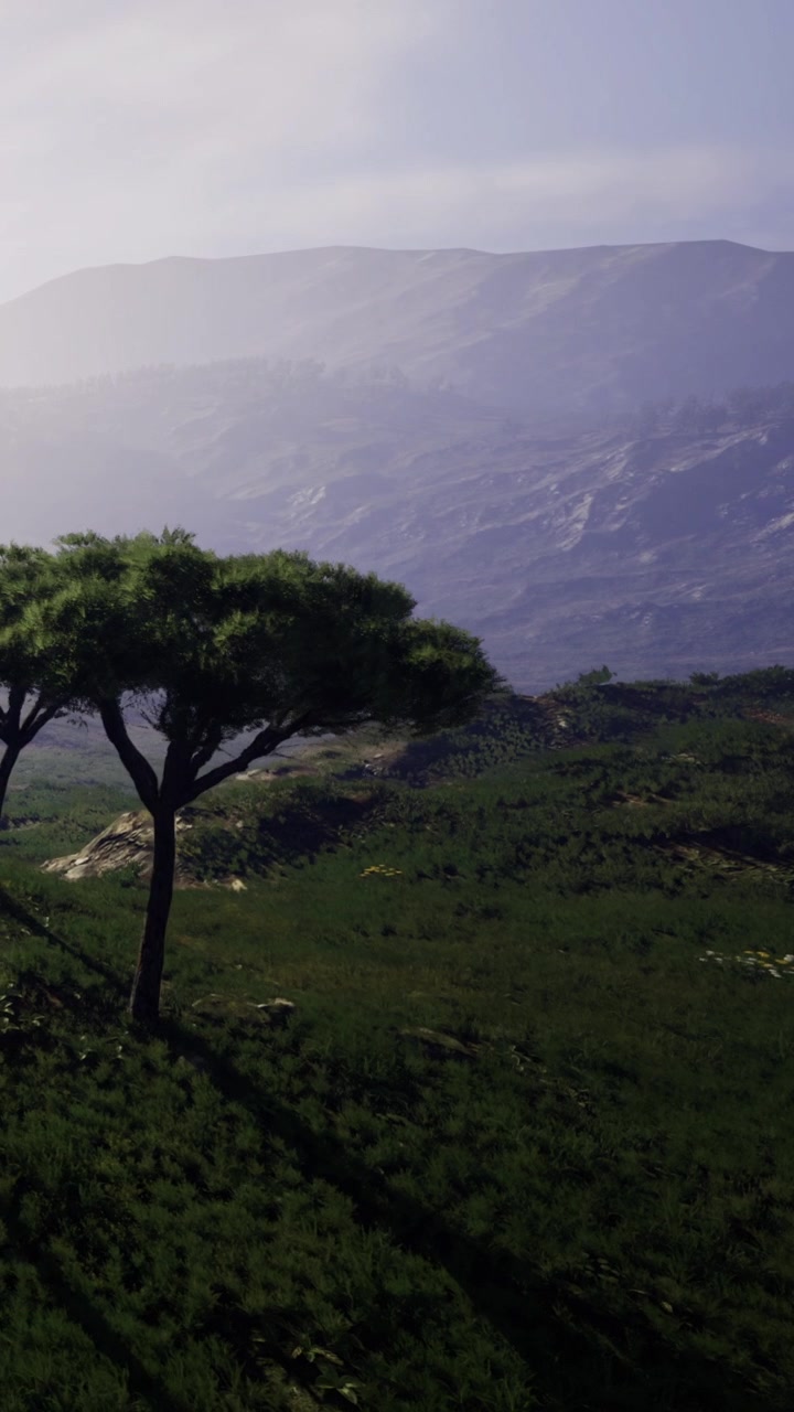 Vista di un albero e montagne in un paesaggio di giorno