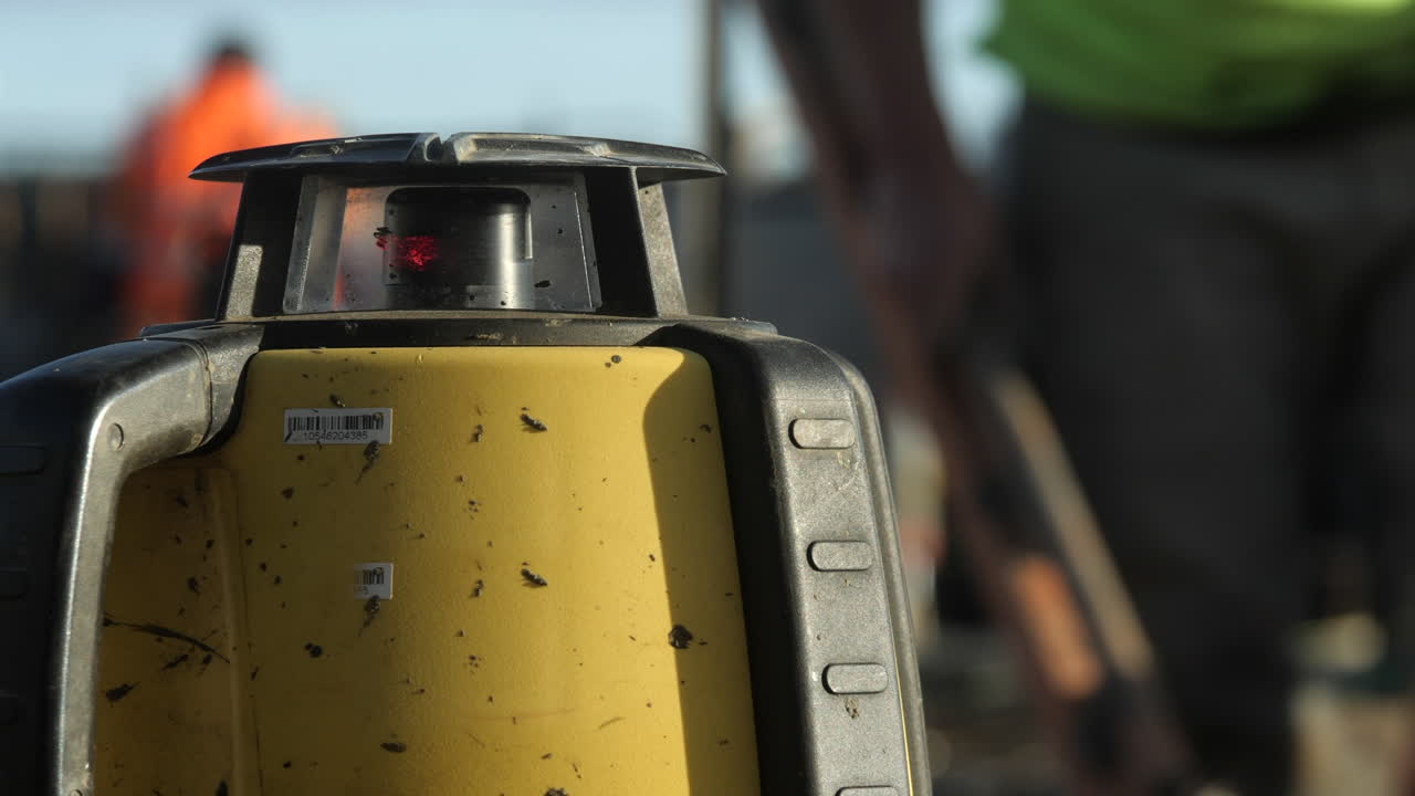 Laser Levelling Machine Spinning On Construction Site, CLOSE UP