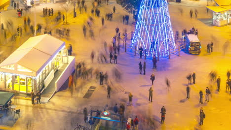 night timelapse of callao square in madrid at night during christmas season