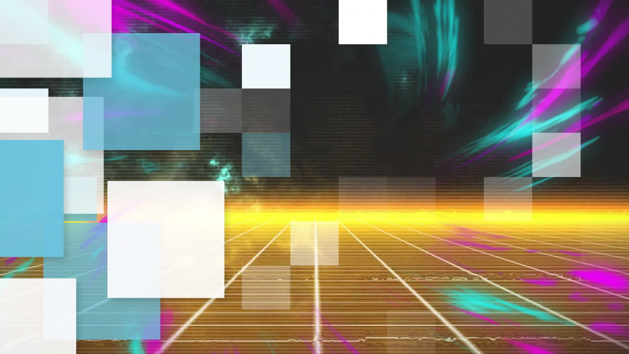 Animation of colourful shapes and lines on black background