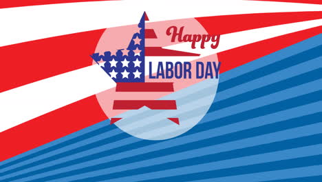 animation of happy labor day celebration text over star and american flag