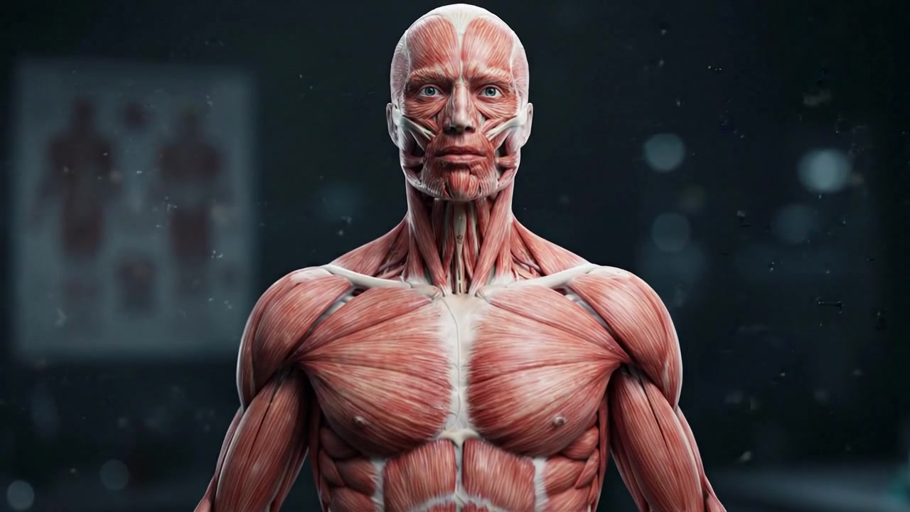 Animación médica 3D de la anatomía del sistema muscular humano
