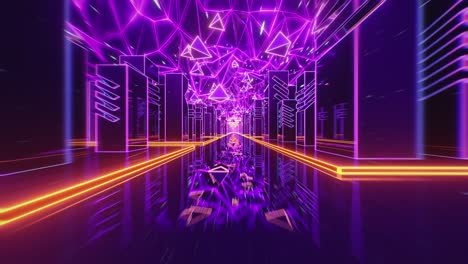vj ciudad retro-futurista estilo de los años 80. conducir a través de una ciudad futurista. retro 80 de fondo de animación de día fluorescente. cielo digital y ciudad retro abstracta. video de stock 3d loopable y sin costuras