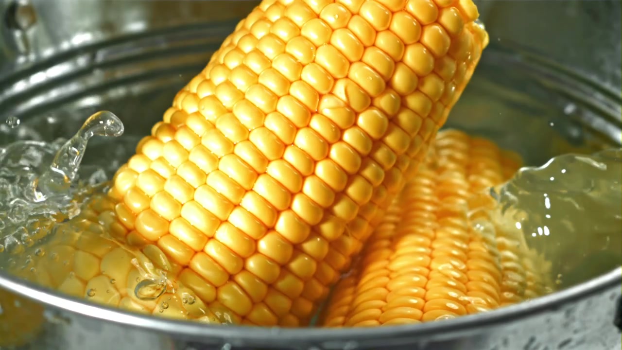 Dropping Fresh Corn on the Cob into Water in Slow Motion