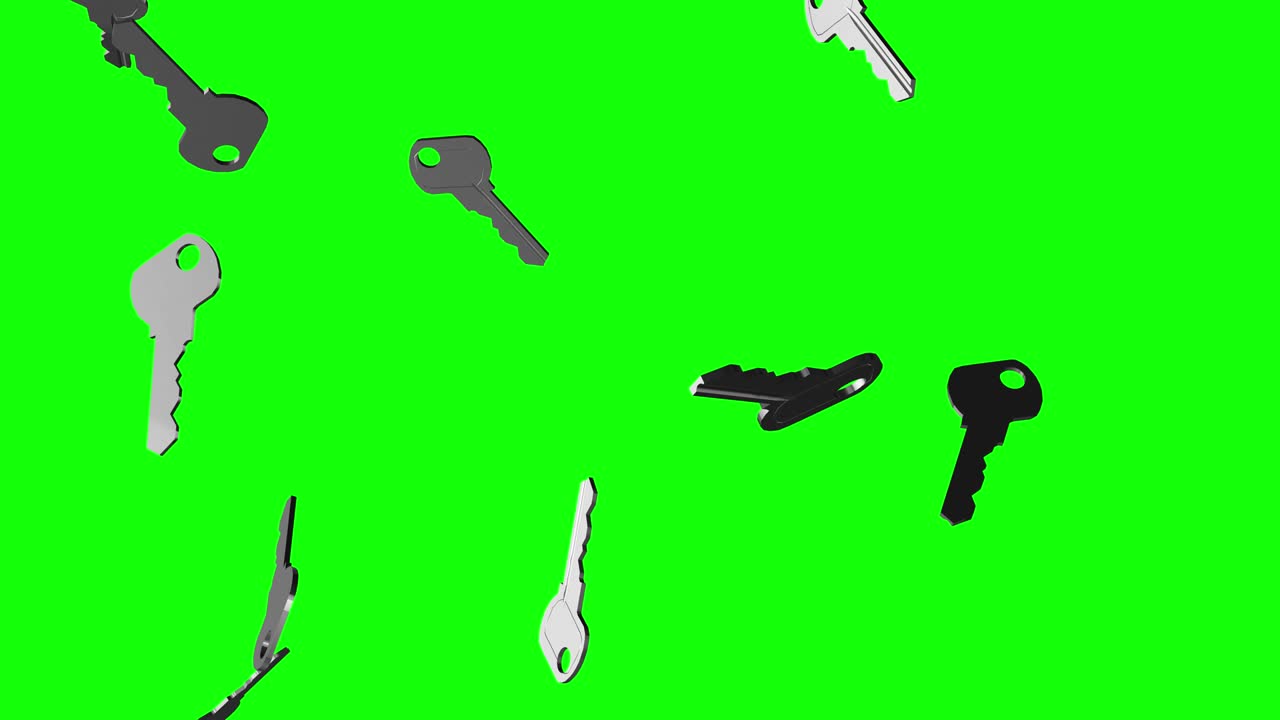 llaves plateadas lluvia cayendo animación de pantalla verde 3d llave de croma