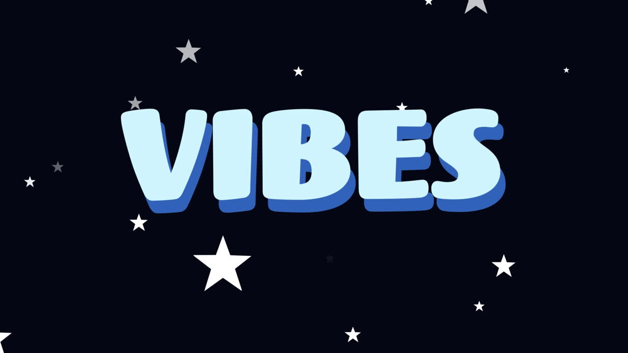 黒い背景の星の上に振動のテキストのアニメーション