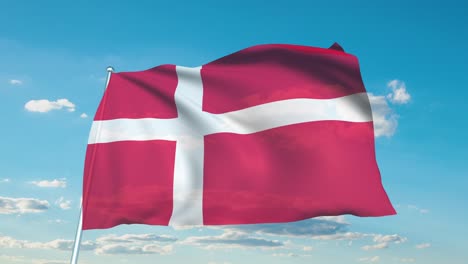 flag of denmark with fabric structure against a cloudy sky (loopable)