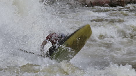 kayak close up flip white water - extreme sports slow motion