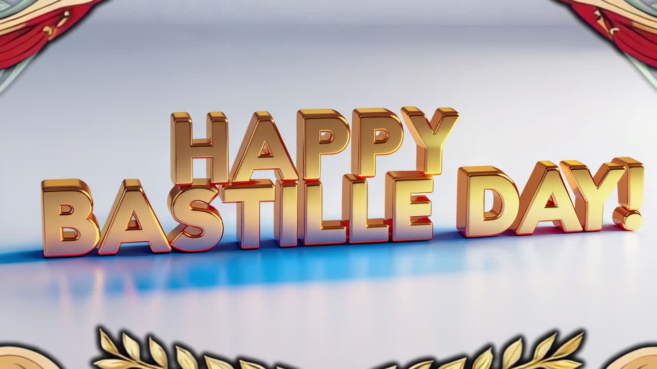 Happy Bastille Day Golden 3D Text Greeting