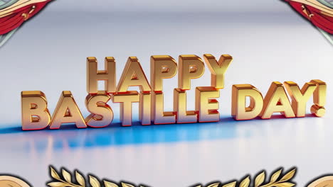 happy bastille day golden 3d text greeting