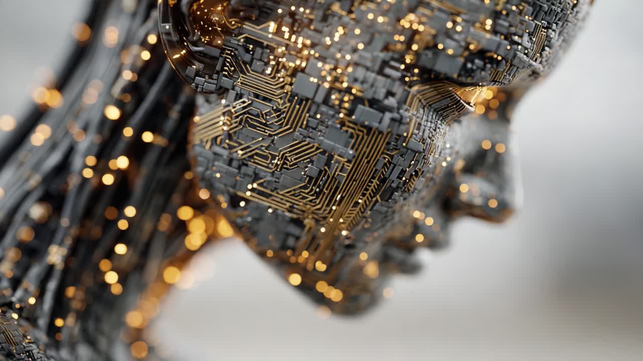 A Futuristic Representation of a Cybernetic Being: Exploring the Intricate Circuitry and Illuminating Elements of an Advanced Robotics Design in Close-Up