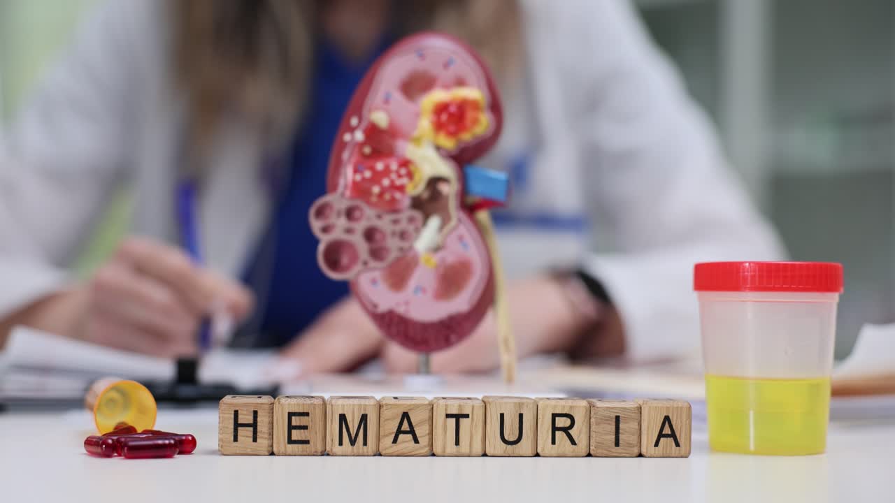 Lady physician records presence of blood in urine by kidney model