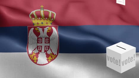 ballots fly to box for serbia selection - ballot box in front of flag - election - vote - flag of serbia - serbia flag high detail - national flag serbia wave pattern loopable elements