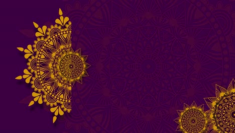 gold purple mandala background. folk luxury animation. for yoga, design. golden purple abstract flowers loop