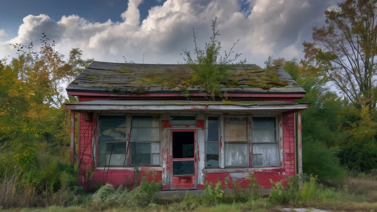Abandoned Red House in a Rural Setting