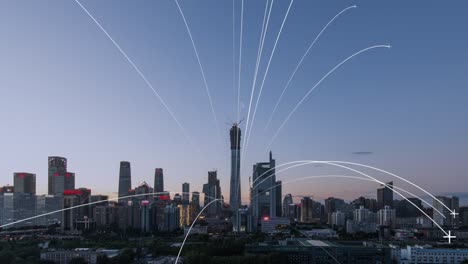 timelapse.urban skyline at sunrise with connection lines,beijing,china.