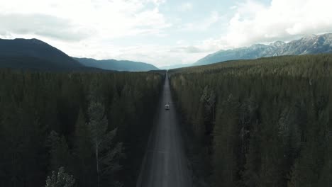 Asphaltierte-Straße-Mit-Fahrendem-Fahrzeug,-Das-An-üppigen-Bäumen-In-Britisch-Kolumbien,-Kanada-Vorbeifährt