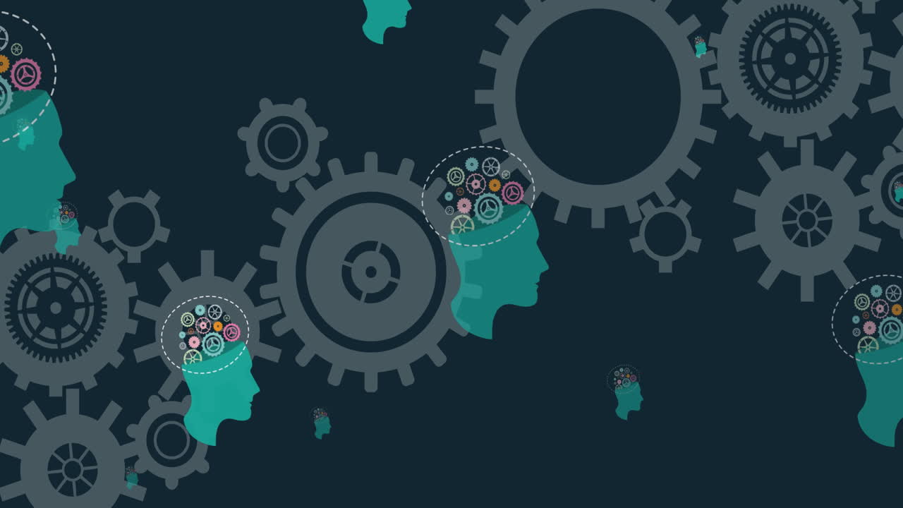 Animation of cogs spinning on black background