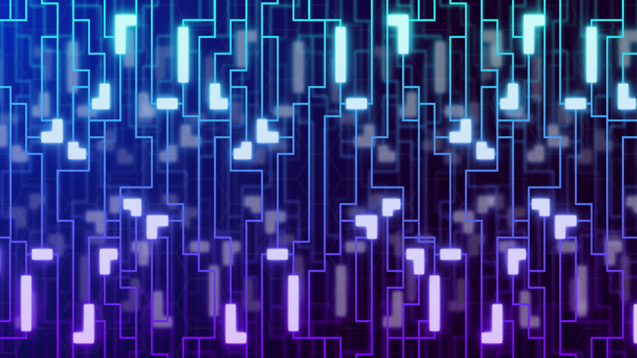 animación de un circuito integrado de neón sobre un fondo azul