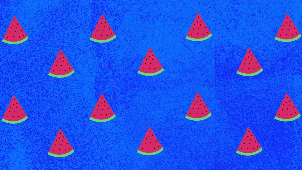 Animation of watermelon icons over blue background