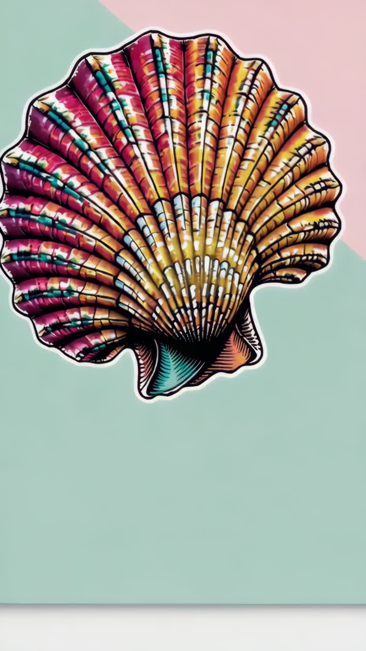 Vibrant Illustrated Scallop Seashell on Split Background