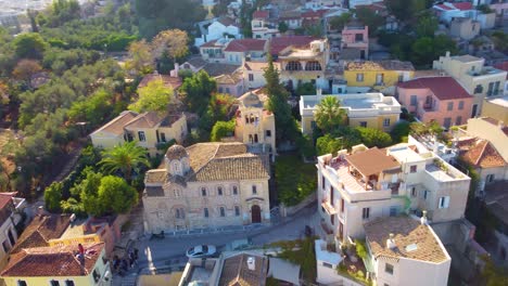 Luftaufnahme-Der-Heiligen-Kirche-Des-Heiligen-Nikolaus-Rangavas---Griechisch-orthodoxe-Kirche-In-Athen,-Griechenland