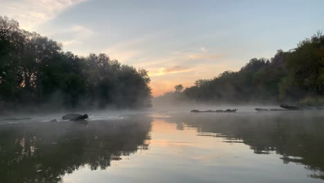 a texas river in the early morning mist