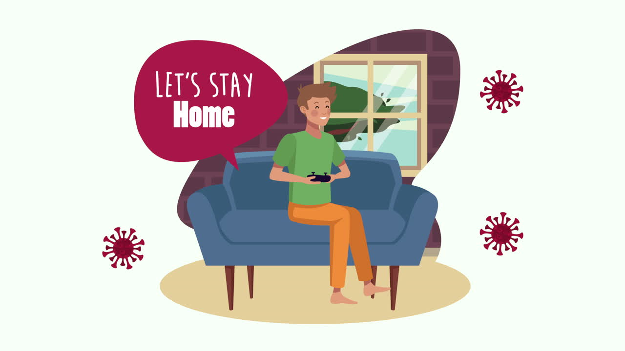 stay at home campaign with man playing video game