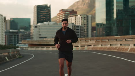 fitness, running and man in a city street