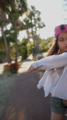 un adolescente caminando por el parque