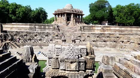 sun temple view raised from the stone carvings on from the edge of the stepwell