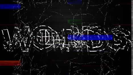 animación del texto de saludo y interferencia en fondo negro.