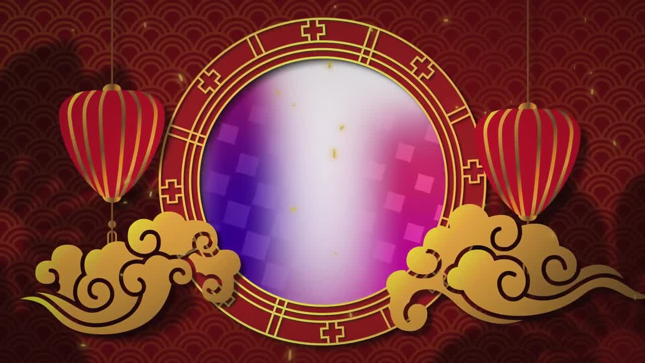 animación del patrón de diseño chino rojo y amarillo con espacio de copia