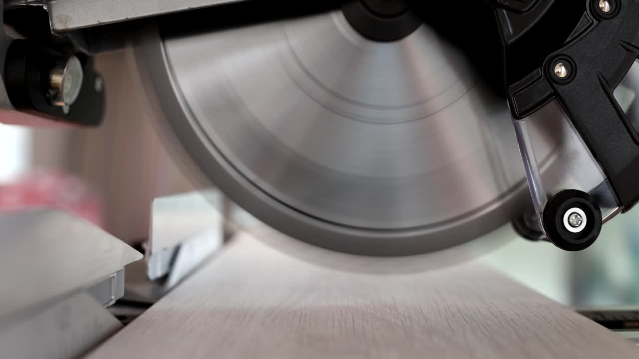 Close-up of a Miter Saw Cutting Wood