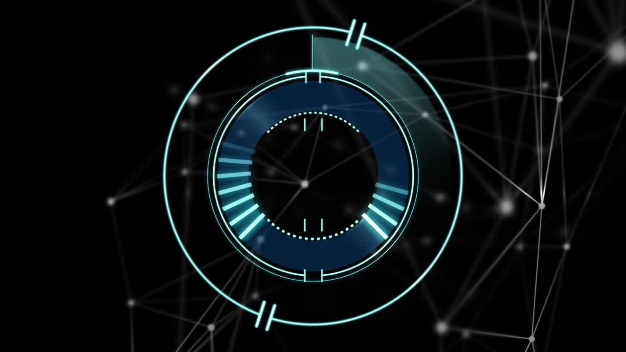 Animation of network of connections and scope scanning over black background
