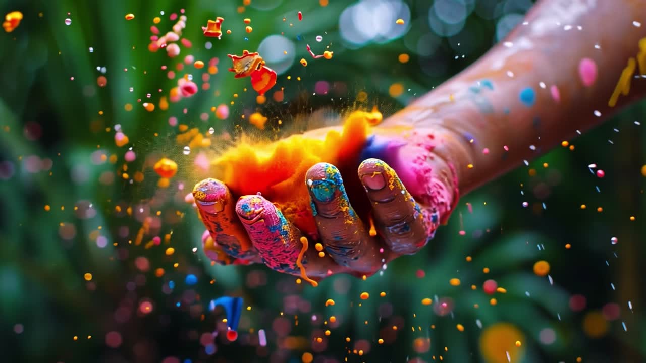 Vibrant Colorful Powder Exploding from a Hand during Holi Festival