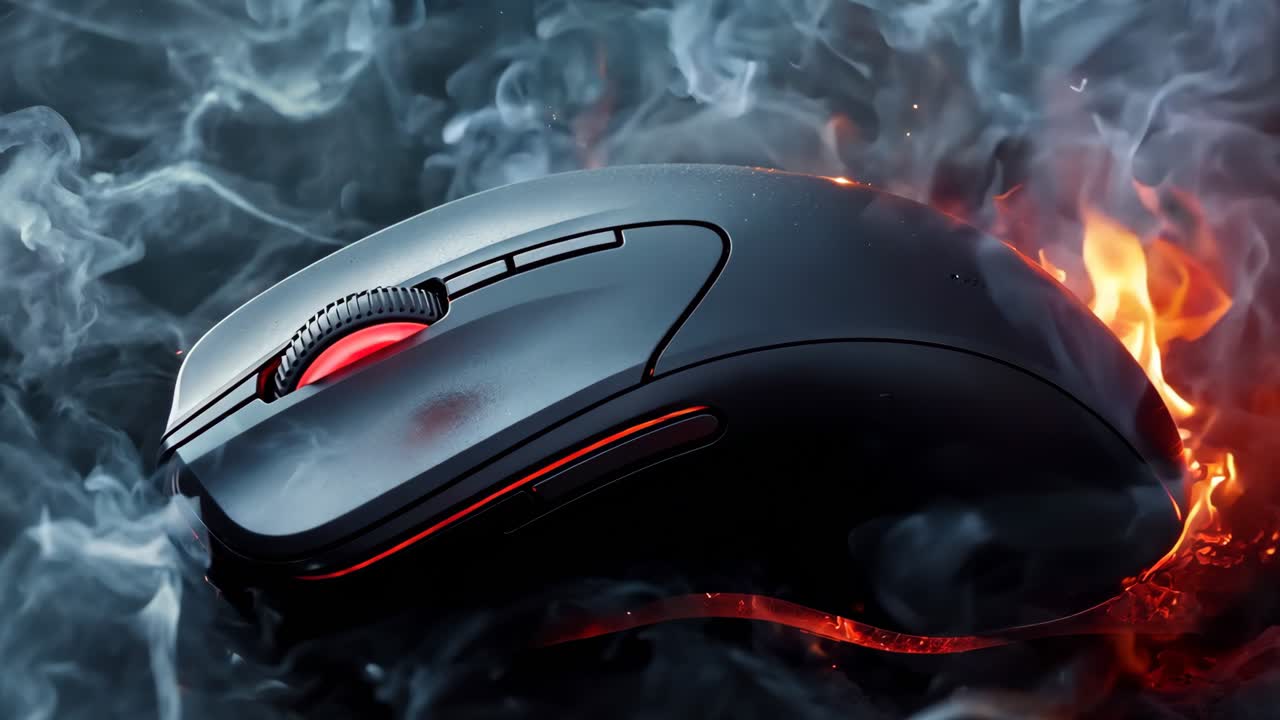 A computer mouse with flames coming out of it