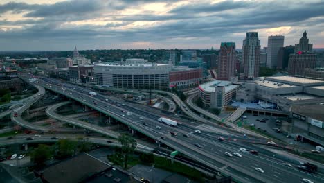 morning rush hour traffic in providence rhode island aerial