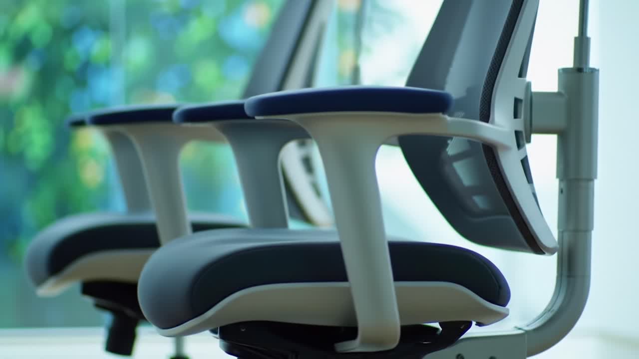 A Serene Workspace Featuring Adjustable Modern Office Chairs Against a Bright Green Background, Ideal for Enhancing Comfort and Productivity in Any Setting