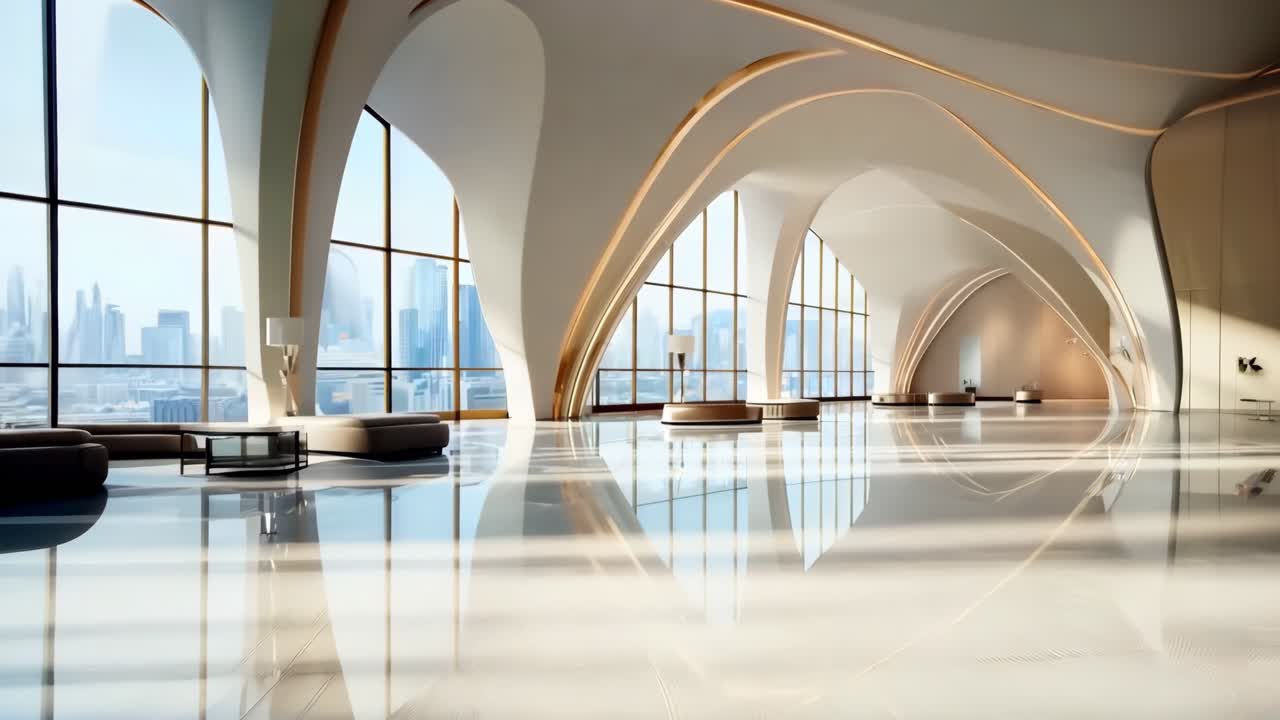 도시의 전망을 가진 큰 방