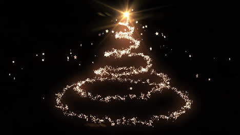 animation of light trails forming christmas tree on black background